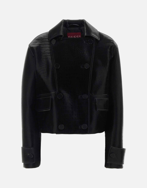 Gucci ブラック クロコ型押しラムスキン レザージャケット (すべての