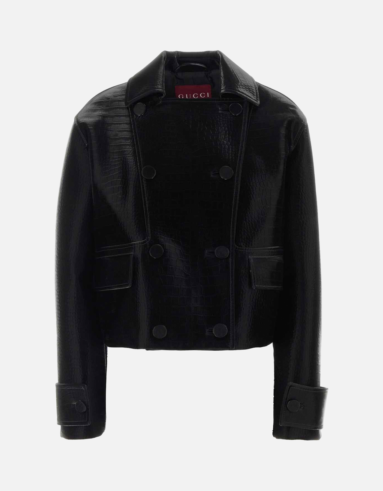 Gucci ブラック クロコ型押しラムスキン レザージャケット (すべての