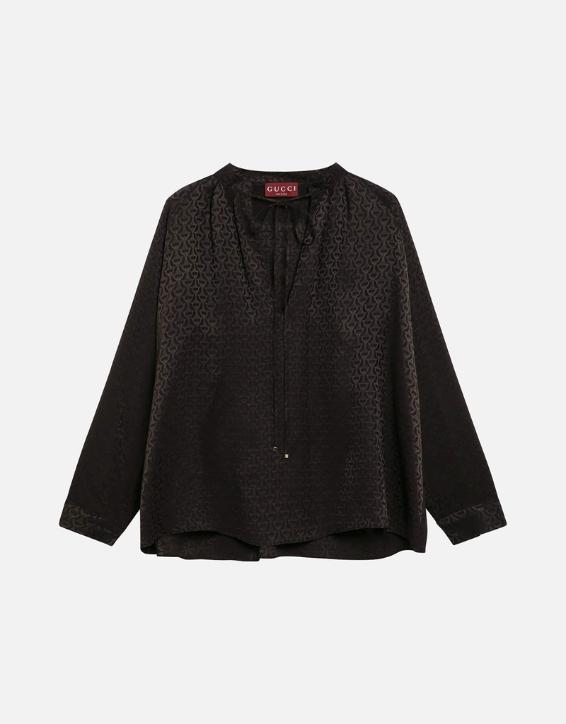 Gucci ブラウンジャカードシルクシャツ (トップス) IFCHIC.COM