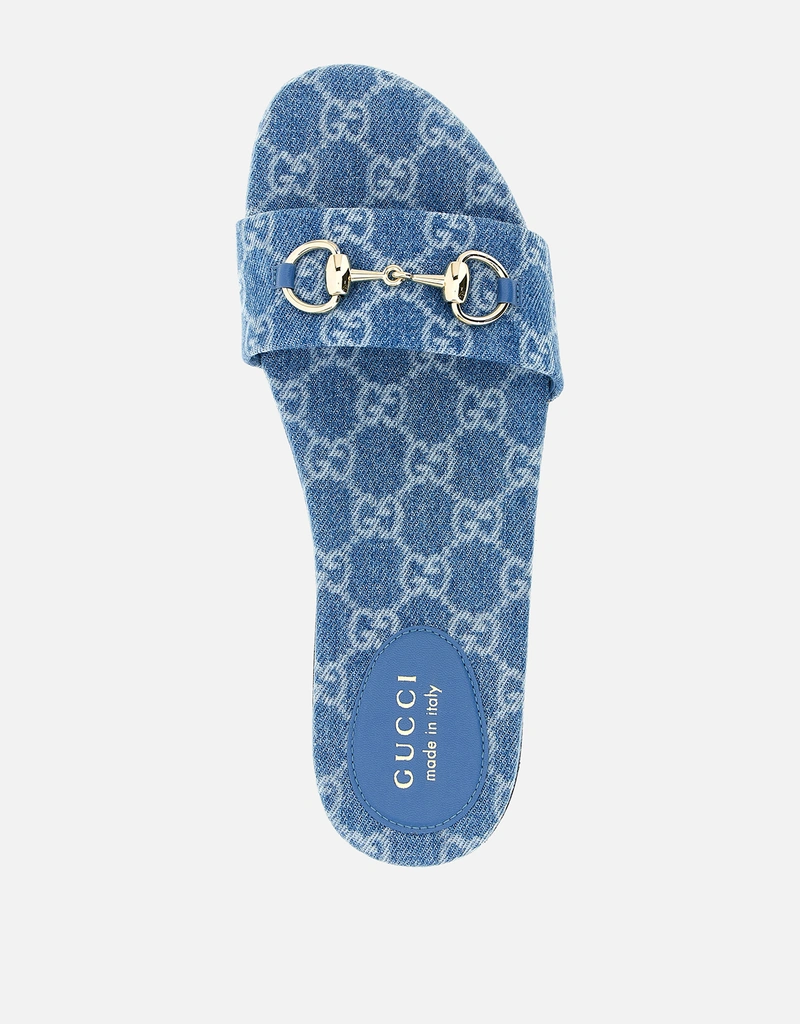 GUCCI ライトブルー GGロゴ スライドサンダル Gucci デニムホースビットスライドサンダル () IFCHIC.COM
