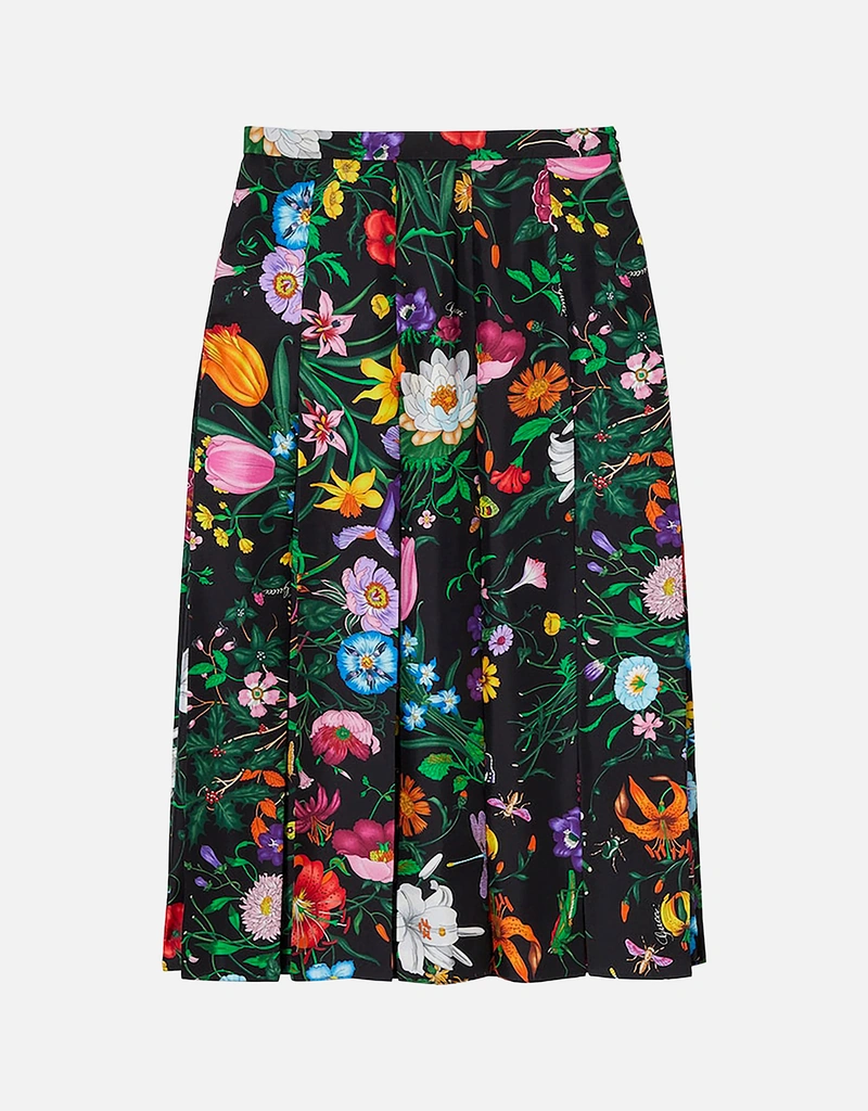 Gucci プリーツミディシルクツイルフローラプリントスカート (ドレス