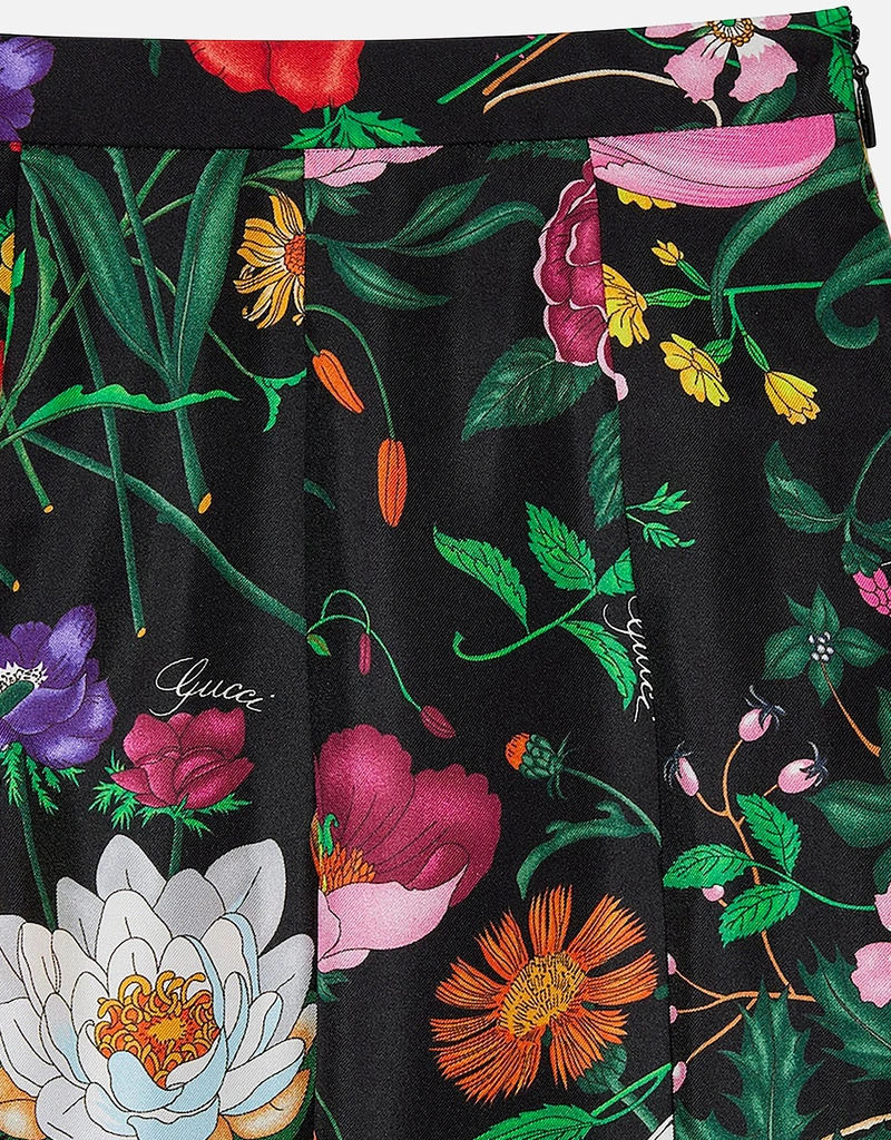 Gucci プリーツミディシルクツイルフローラプリントスカート (ドレス