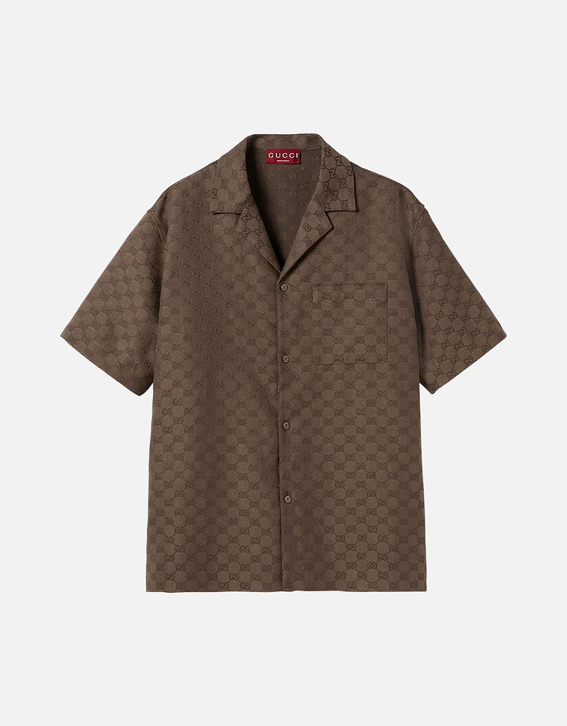 Gucci GGキャンバスリネン混合ボウリングシャツ (トップス) IFCHIC.COM