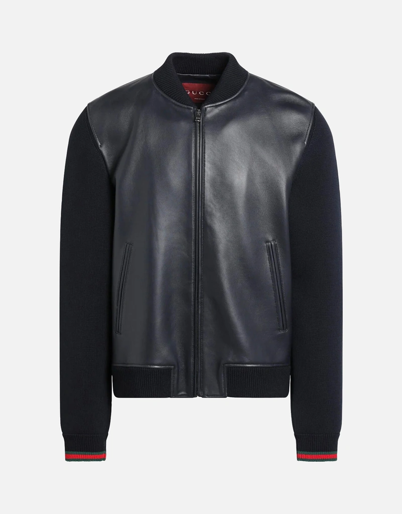 ハ*ウ様 レザーとニットのジッパージャケット Gucci ナッパレザーとニットウールのボンバージャケット (すべての新品