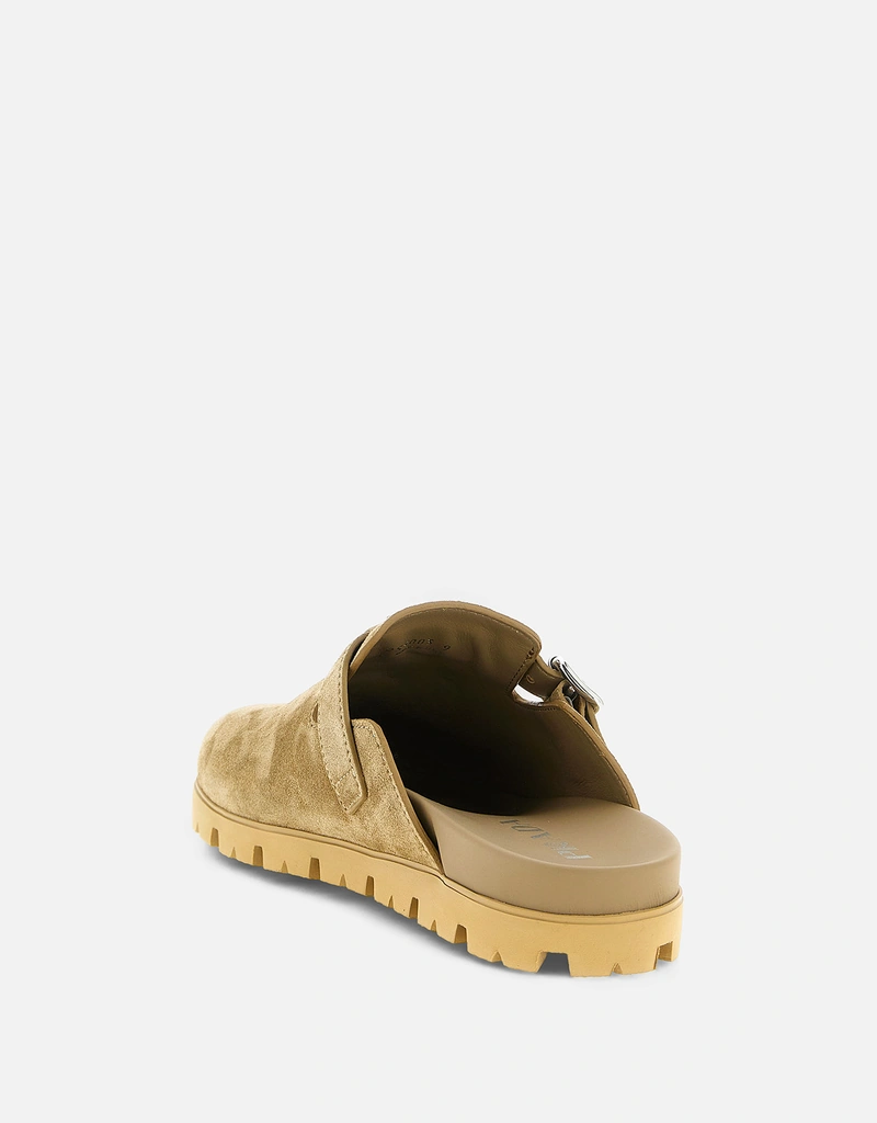 Prada メンズ スエード カーフスキン トライアングルロゴ ミュール