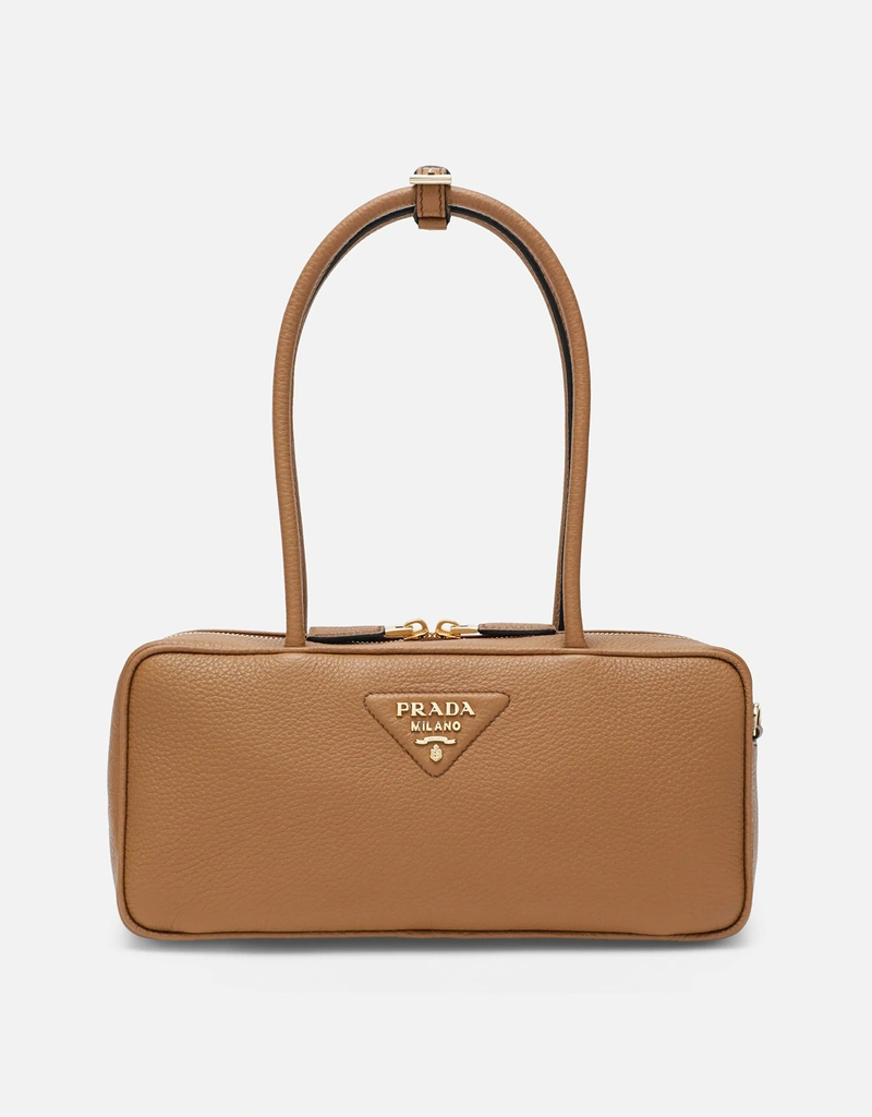 「FROM JAPAN」PRADAハンドバッグキャメル色　エナメル×レザー Prada ミディアムキャラメルレザートップハンドルバッグ (トップス