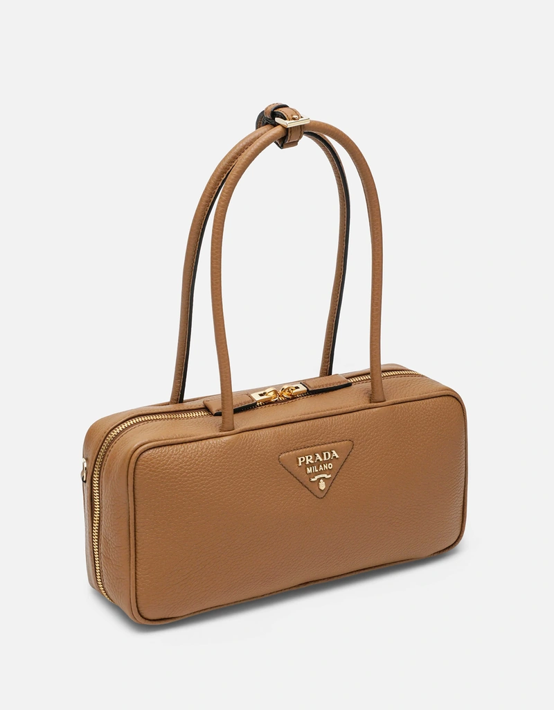 PRADA プラダ レザー ミディアム トップハンドルバッグ ノベルティ Prada ミディアムキャラメルレザートップハンドルバッグ (トップス