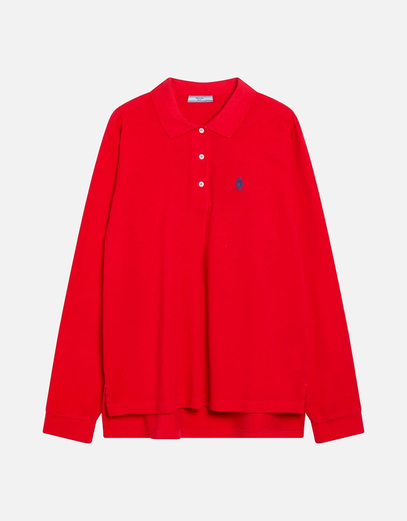 Prada Cotton Piqué Logo Oversized Polo Shirt (Tops) IFCHIC.COM