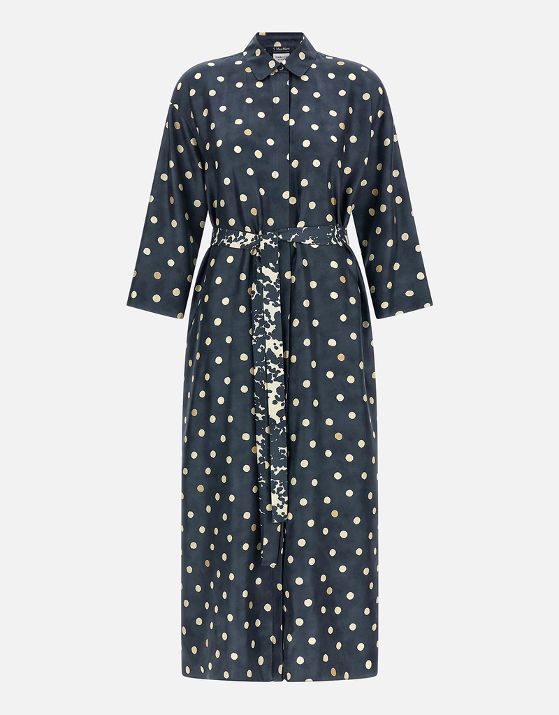 S Max Mara ポルカドットシルクツイルミディワンピース (すべての新品