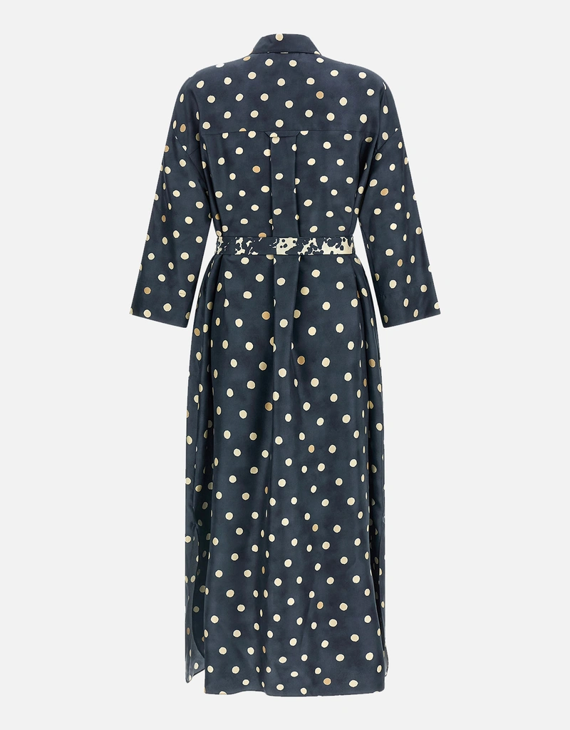 'S Max Mara シルクワンピース S Max Mara ポルカドットシルクツイルミディワンピース (すべての新品