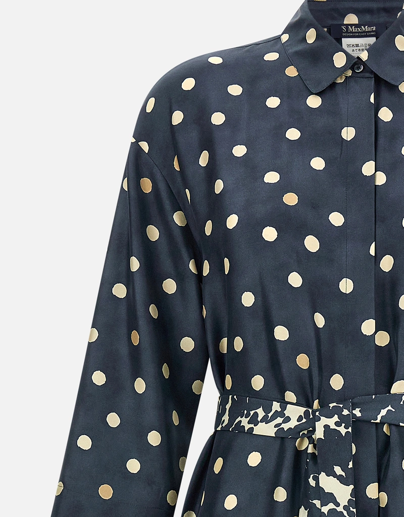 S Max Mara ポルカドットシルクツイルミディワンピース (すべての新品