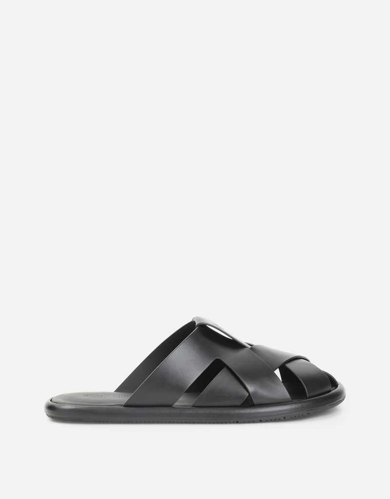 Giorgio Armani メンズクロスオーバーカーフスキンレザーサンダル