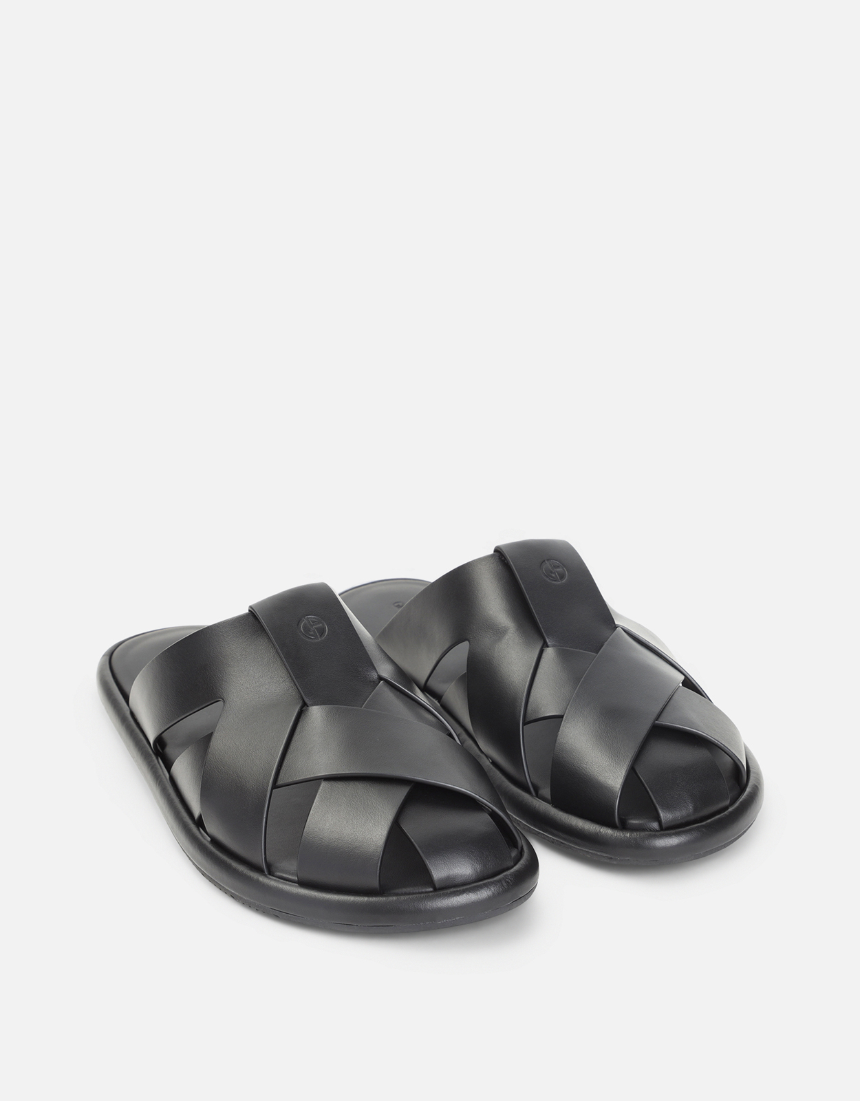 Giorgio Armani メンズクロスオーバーカーフスキンレザーサンダル