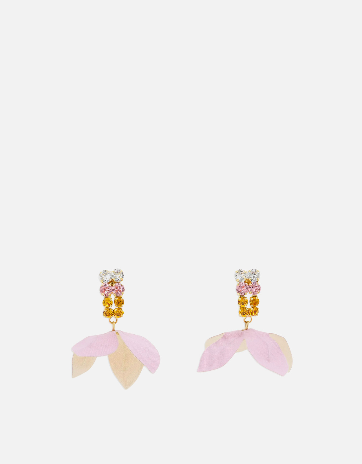 Marni Pink And Cream Poplin Flower And Rhinestone Earrings　マルニ ピンクとクリーム ポプリン フラワー アンド ラインストーン イヤリング Marni