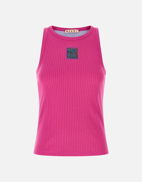 Marni Ribbed Cotton Logo Patch Tank Top (All New In) IFCHIC.COM