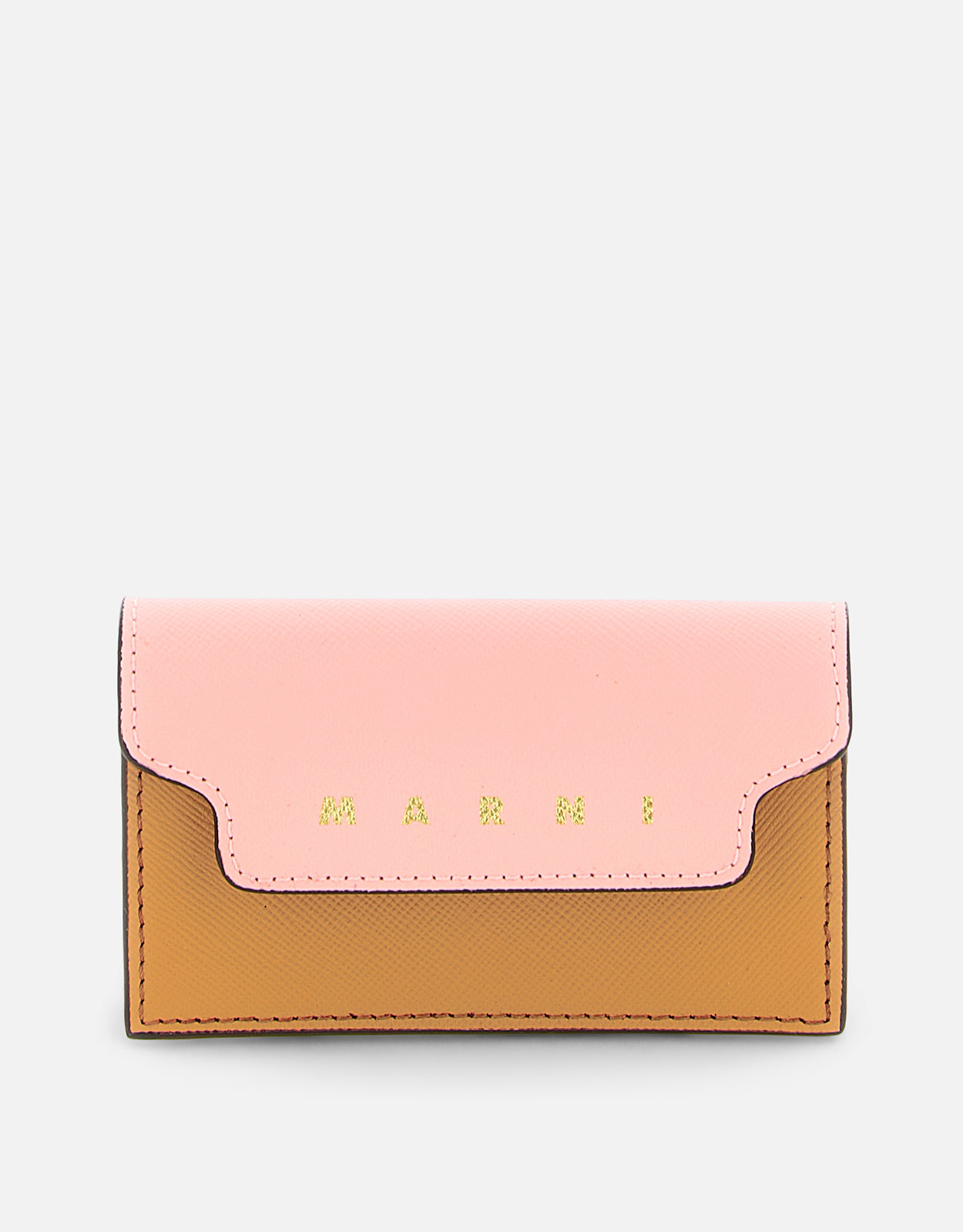Marni Pink Light Brown And Dark Brown Calfskin Leather Business Card Holder　マルニ ピンク ライトブラウンとダークブラウン カーフスキン レザー 名刺入れ Marni