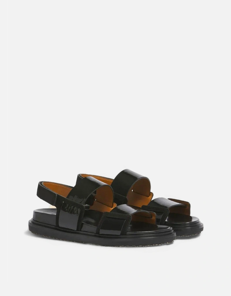 Marni ブラックレザー Fussbett ダブルストラップ サンダル (すべての