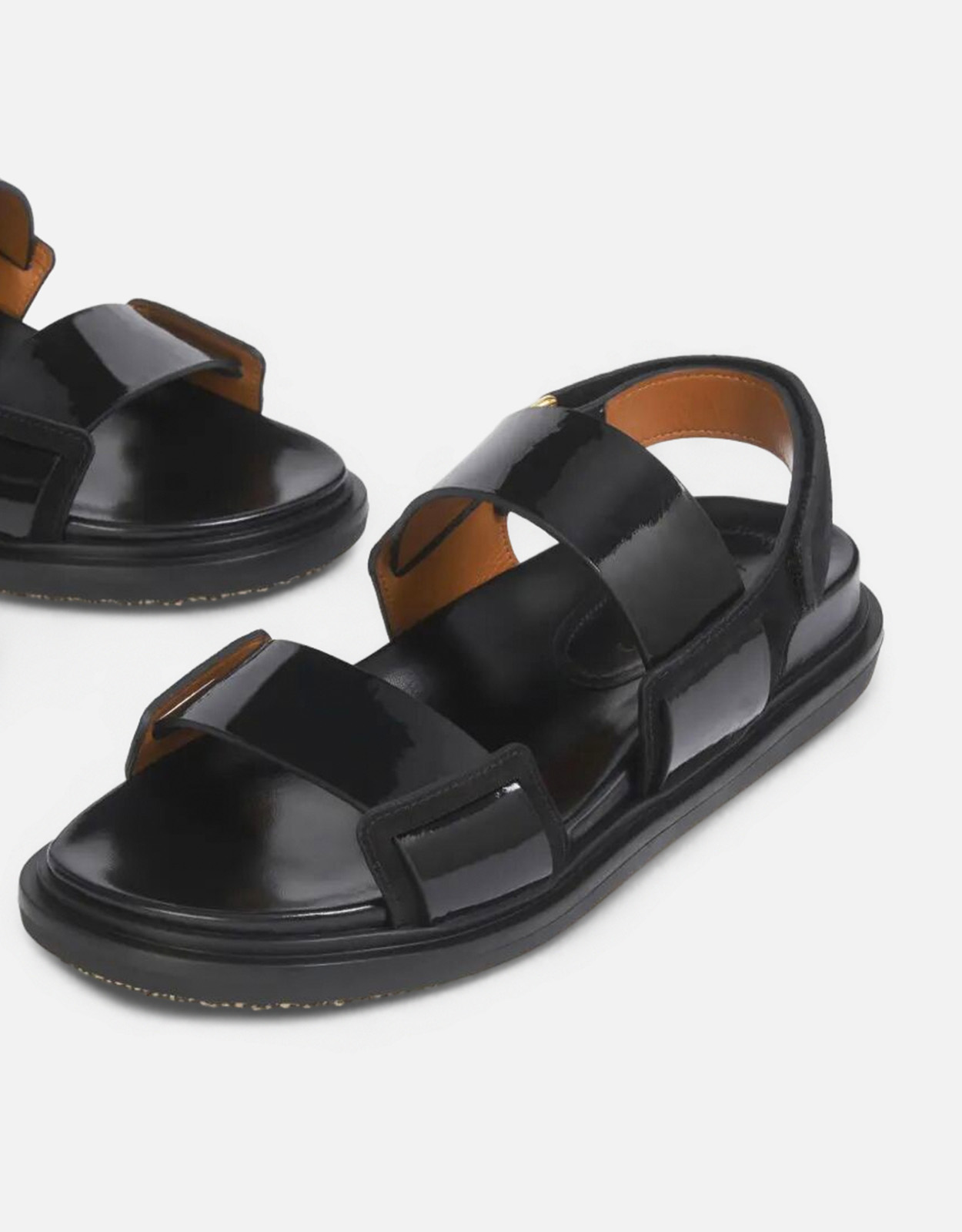 Marni ブラックレザー Fussbett ダブルストラップ サンダル (すべての