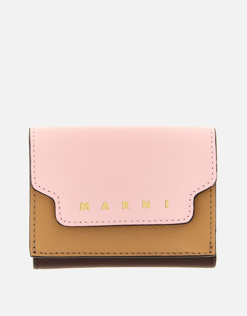 Marni ブルー ベージュ ライトブルー サフィアーノレザー 三つ折り財布
