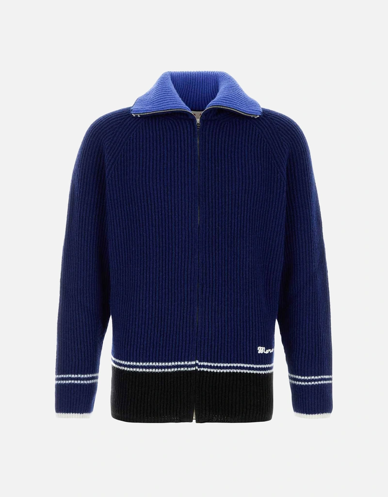 MARNI ジップアップカーディガン Marni メンズ ウールブレンド 刺繍ロゴ ファネルネック ジップアップ