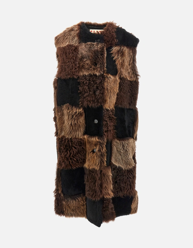 Marni ブラウンミックスシアリングロングベスト (すべての新品) IFCHIC.COM