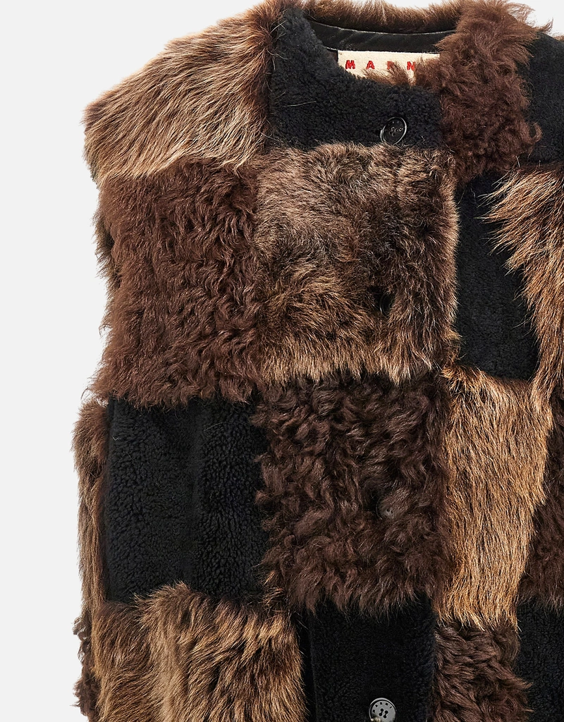 Marni ブラウンミックスシアリングロングベスト (すべての新品) IFCHIC.COM