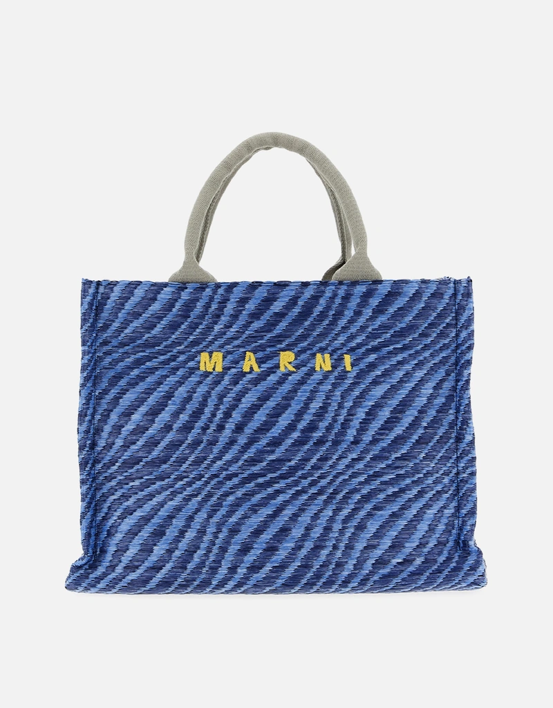 Marni ブルーウェービーラフィア風スモールトートバッグ () IFCHIC.COM