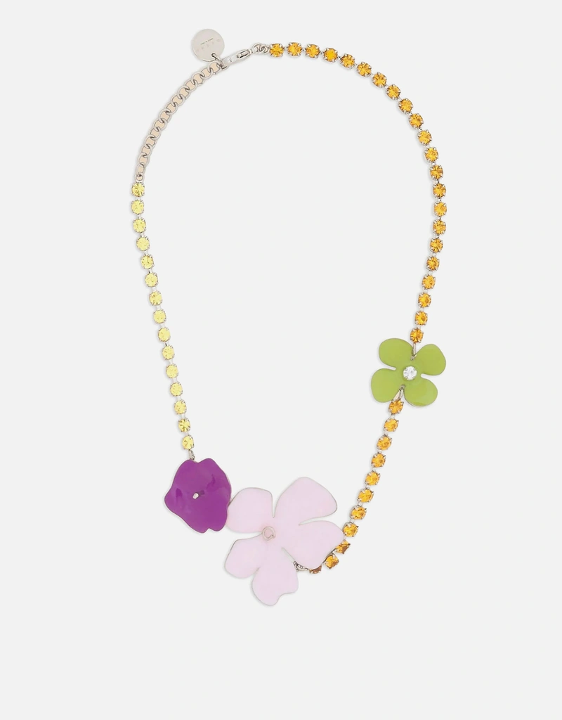 Marni ピンクエナメルフラワーラインストーンネックレス () IFCHIC.COM