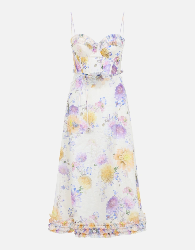Zimmermann Luna Riffle Linen Silk Midi Dress (All New In) IFCHIC.COM