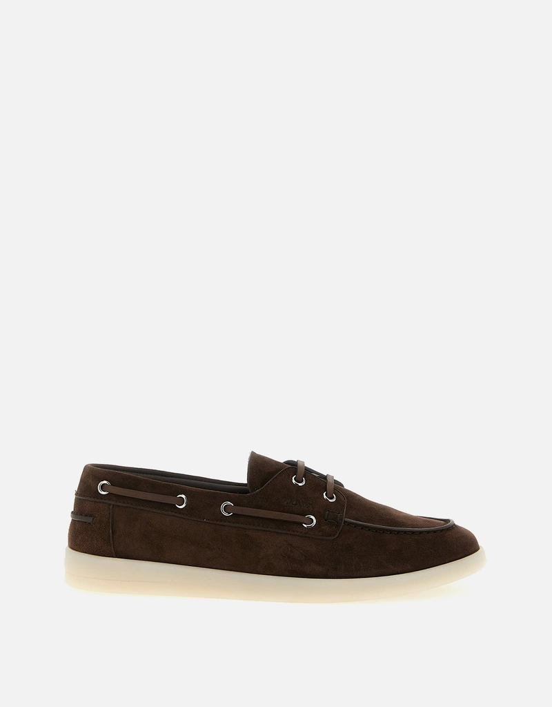 Prada メンズ カーフレザースエードボートローファー () IFCHIC.COM