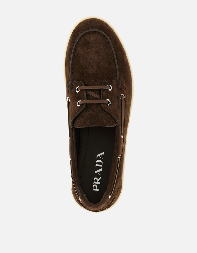 Prada メンズ カーフレザースエードボートローファー () IFCHIC.COM
