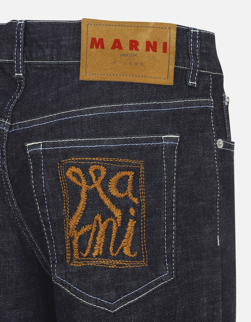 Marni ディープブルーストレッチデニムワイドレッグジーンズ (デニム