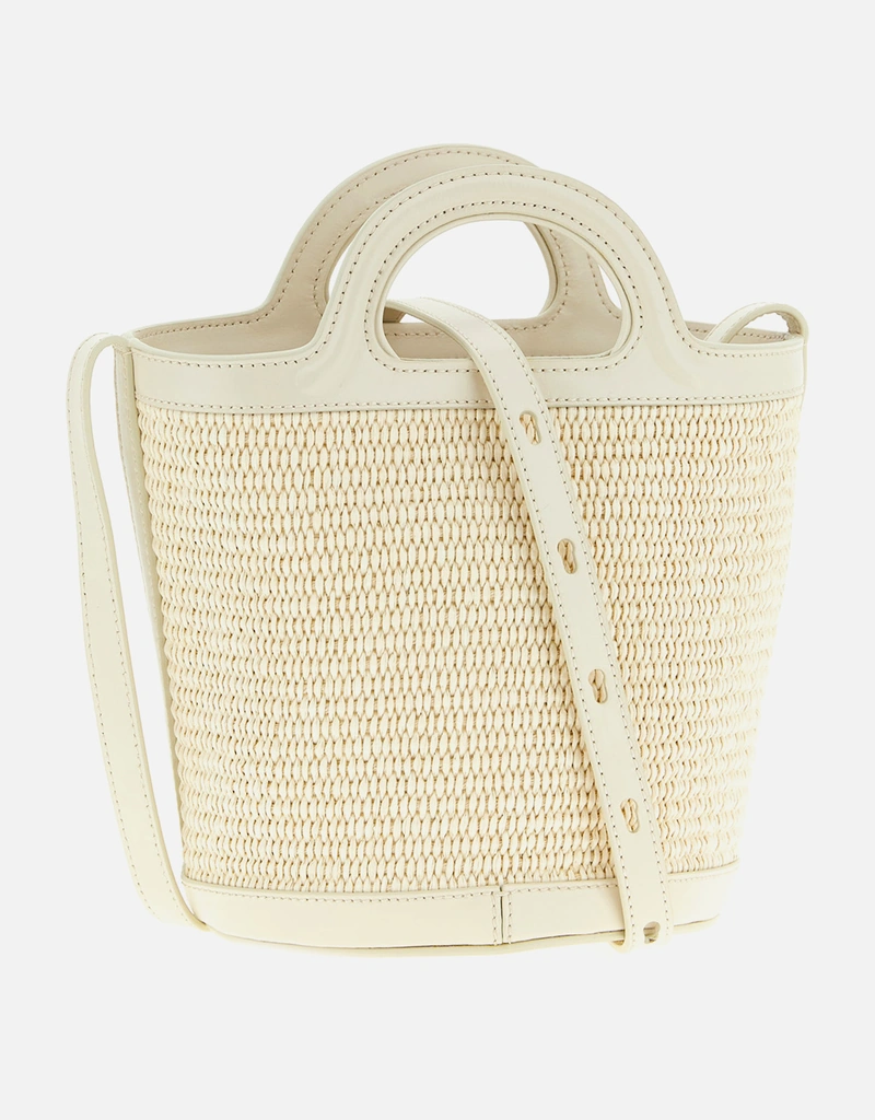 ＊MARNI＊ラフィア＊バケットショルダーバッグ＊ Tropicalia Small Bucket Bag in black leather and raffia-effect
