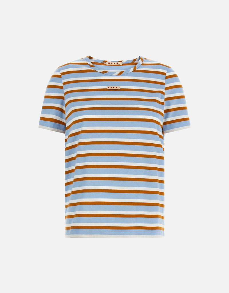 MARNI カラフルストライプTシャツ 新品タグ付き Marni ブルーとブラウンのストライプコットンTシャツ (すべての新品