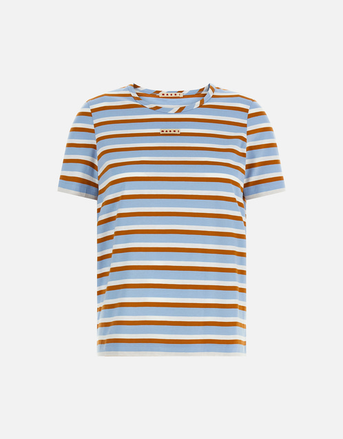 MARNI カラフルストライプTシャツ 新品タグ付き Marni ブルーとブラウンのストライプコットンTシャツ (すべての新品