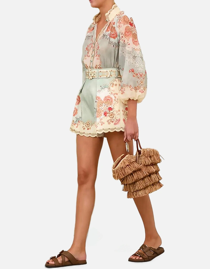 ジマーマン Zimmer mann 花柄リネンショートパンツ ベージュ Zimmermann リネンプリントハイウエストショートパンツ (すべての新品