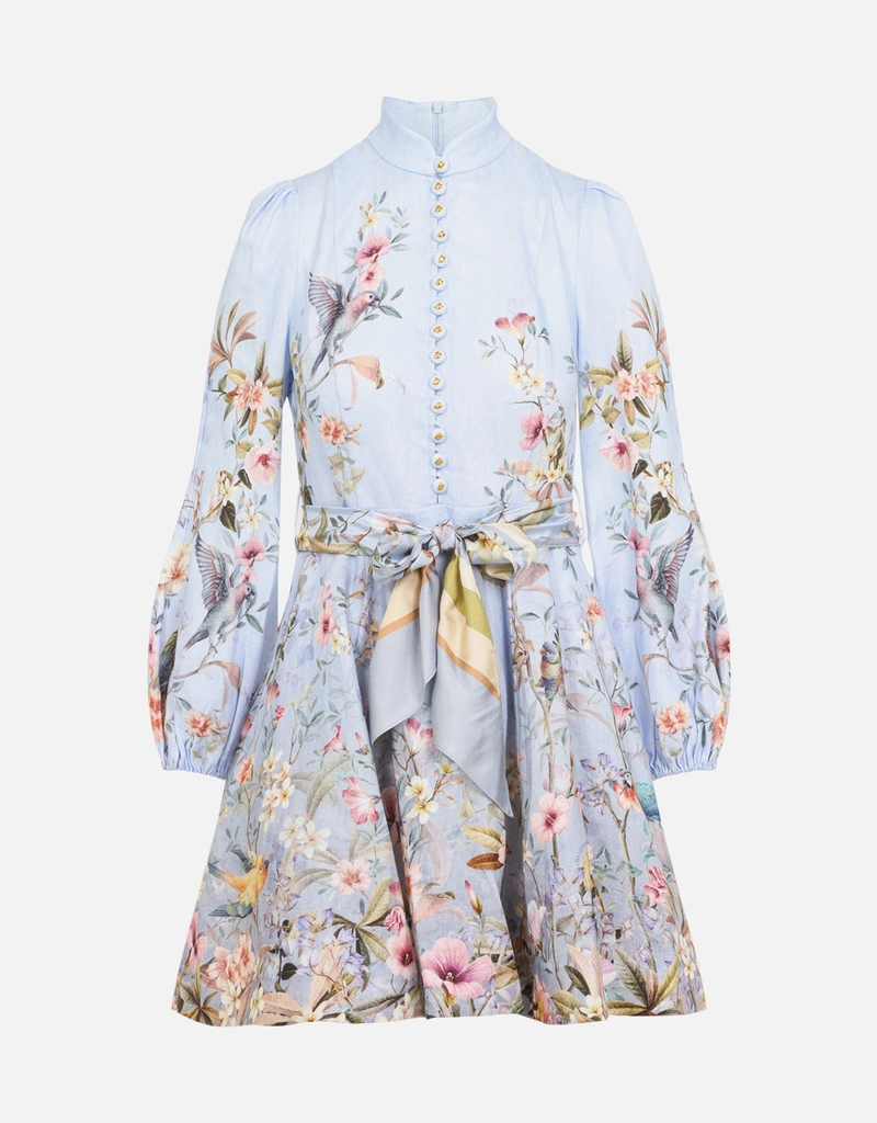 Zimmermann Rebellion Linen Mini Dress - Blue