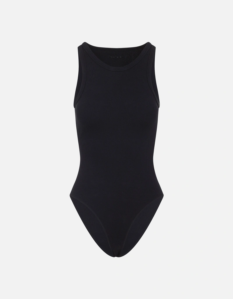 ALAÏA ブラック リブ編み ボディスーツ ALAÏA 無袖リブ編みボディスーツ (トップス,ジャンプスーツ) IFCHIC.COM