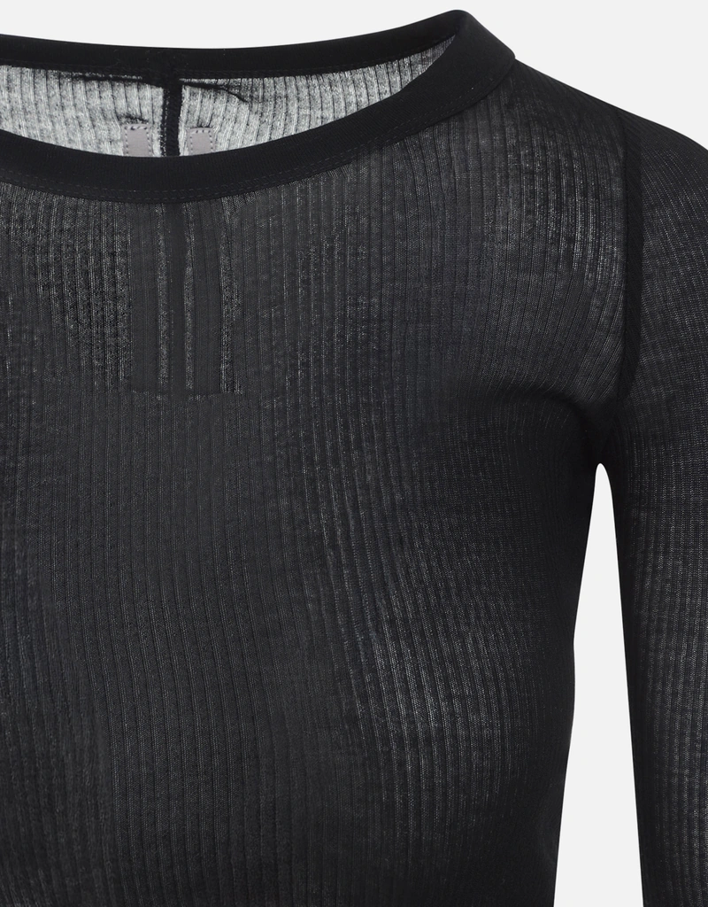 Rick Owens ブラック ドレープ長袖トップス XS Rick Owens 長袖クロップトップ レーヨンシルク混紡 (すべての新品