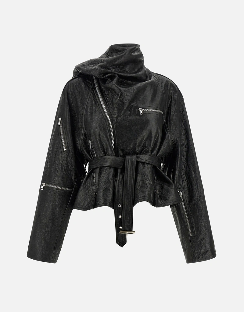 Rick Owens クロップドスカーフフライトラムレザージャケット (すべて