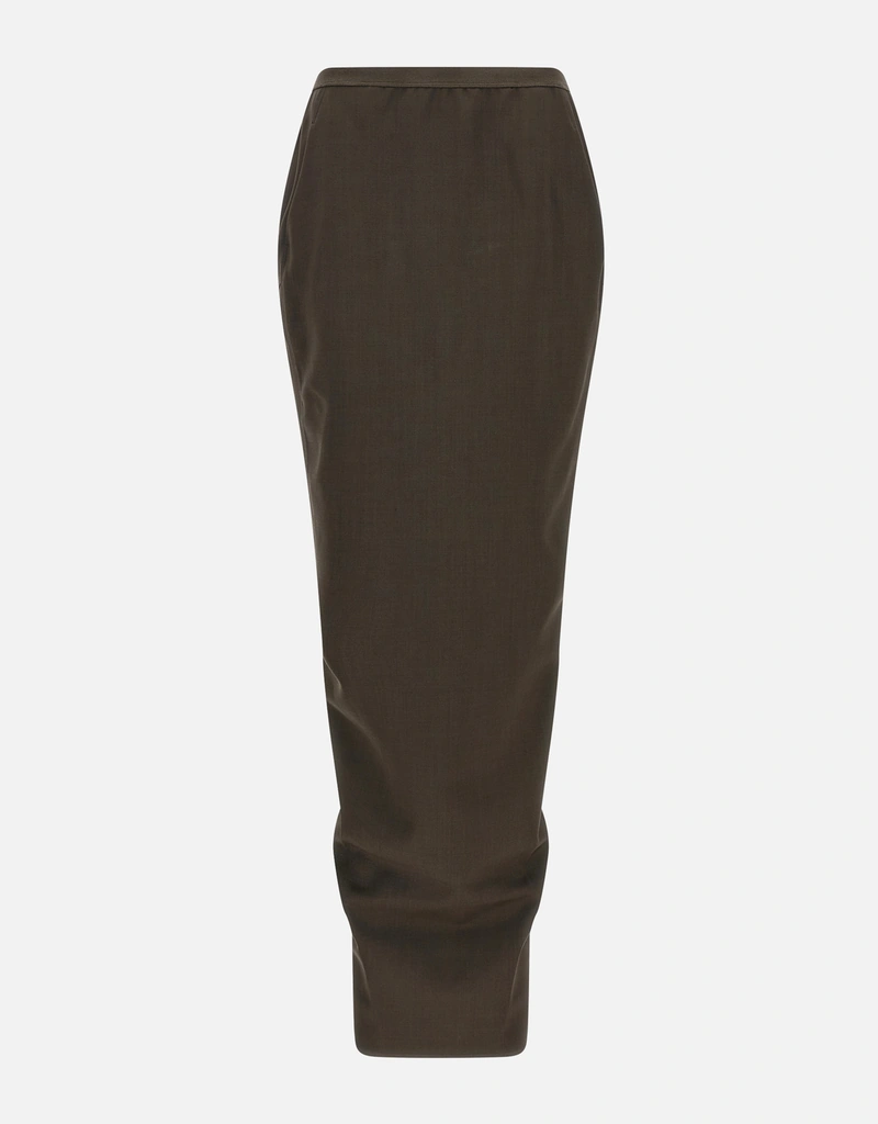 Rick Owens Soft Pillarロング羊毛混紡エラスティックウエストスカート