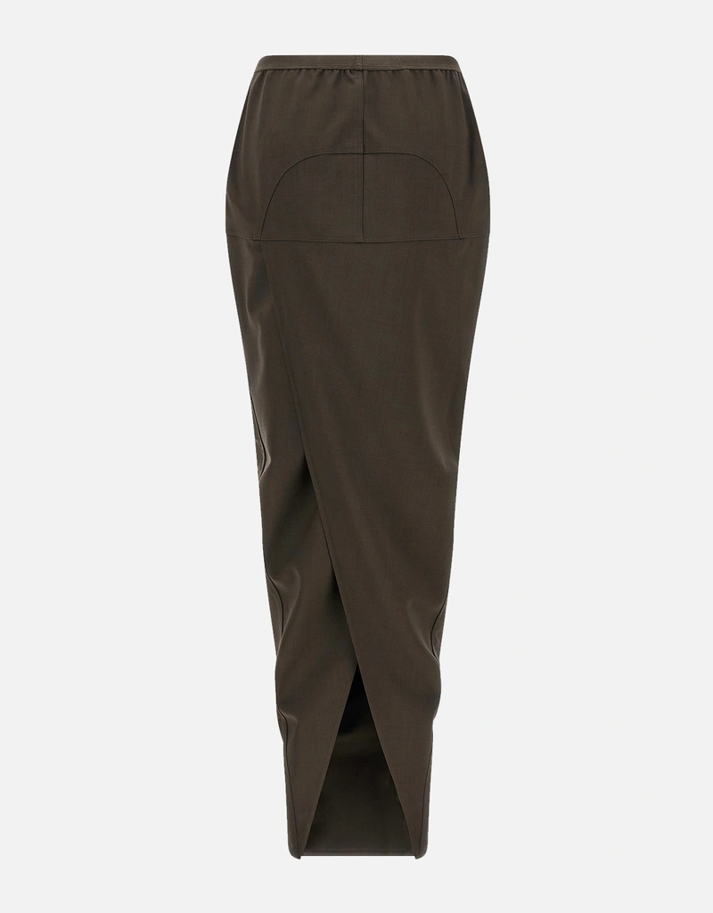 Rick Owens Soft Pillarロング羊毛混紡エラスティックウエストスカート