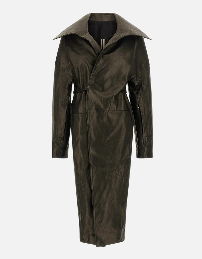 Rick Owens コート Rick Owens Dracucollarベルト付きラムレザ−コート (すべての新品