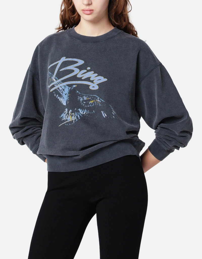 ANINE BING Spencer Sweatshirt Eagle Washed Black (Tops) IFCHIC.COM