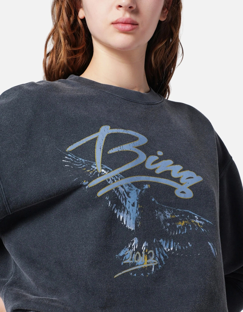 ANINE BING Spencer Sweatshirt Eagle Washed Black (Tops) IFCHIC.COM ANINE BING Spencer Sweatshirt Eagle Washed Black (Tops) IFCHIC.COM