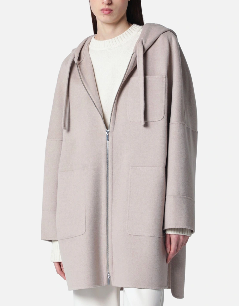 S Max Mara ダブルフェイスバージンウールフード付きミディコート