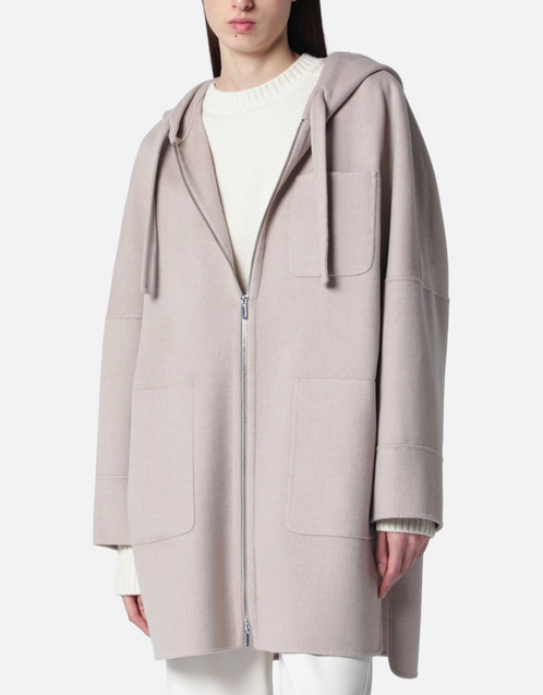 S Max Mara ダブルフェイスバージンウールフード付きミディコート