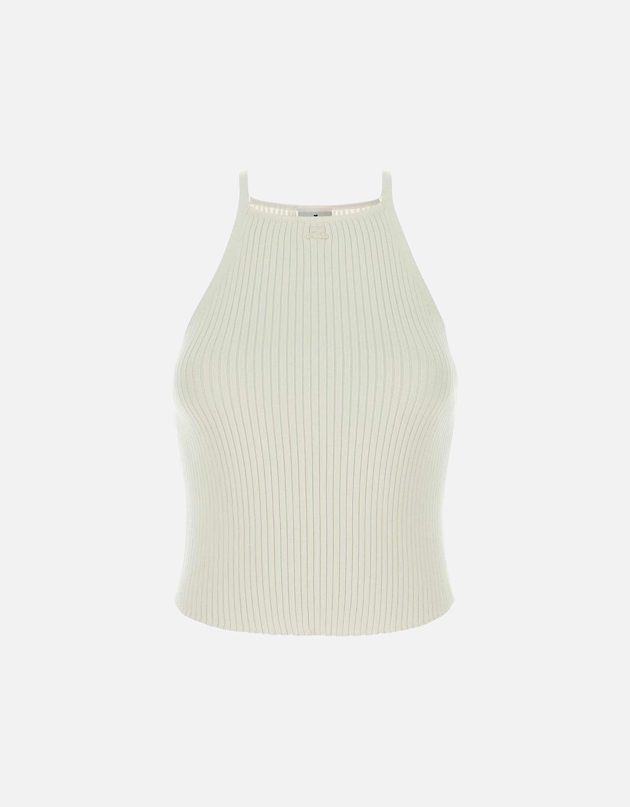 タンクトップ courreges（クレージュ） タンクトップ ホワイト リブ編み ロゴ 美品　クレージュ FITTED TOP TANK トップス