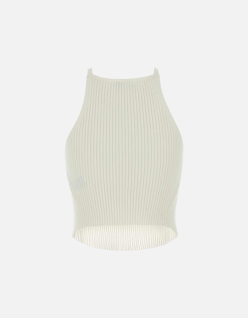 タンクトップ courreges（クレージュ） タンクトップ ホワイト リブ編み ロゴ 美品　クレージュ FITTED TOP TANK トップス