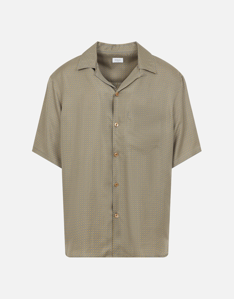 Saint Laurent メンズシルク幾何学ボクシー半袖シャツ (すべての新品
